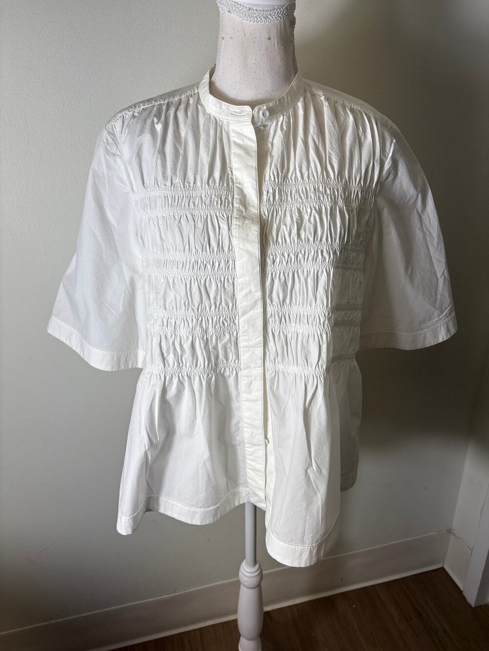 COS White Smock Front Short Sleeve Cotton Shirt Sz 8